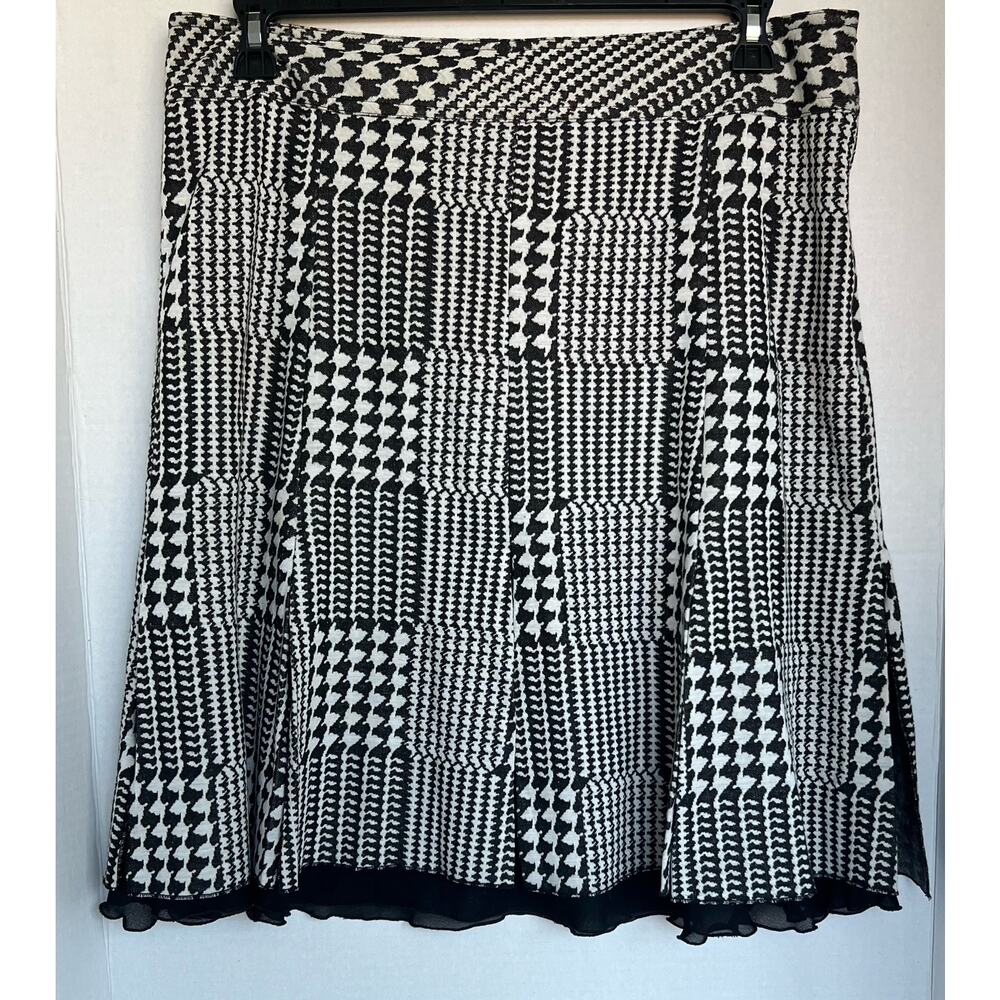 SUNNY LEIGH Color Block Houndstooth Scalloped Mesh Hem w/ Slits A-Line Skirt 14
